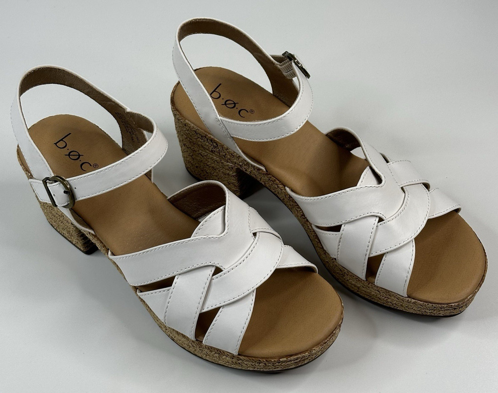 Born BOC Melodie White Strappy Slingback Sandals Women's 10M Vegan Leather New